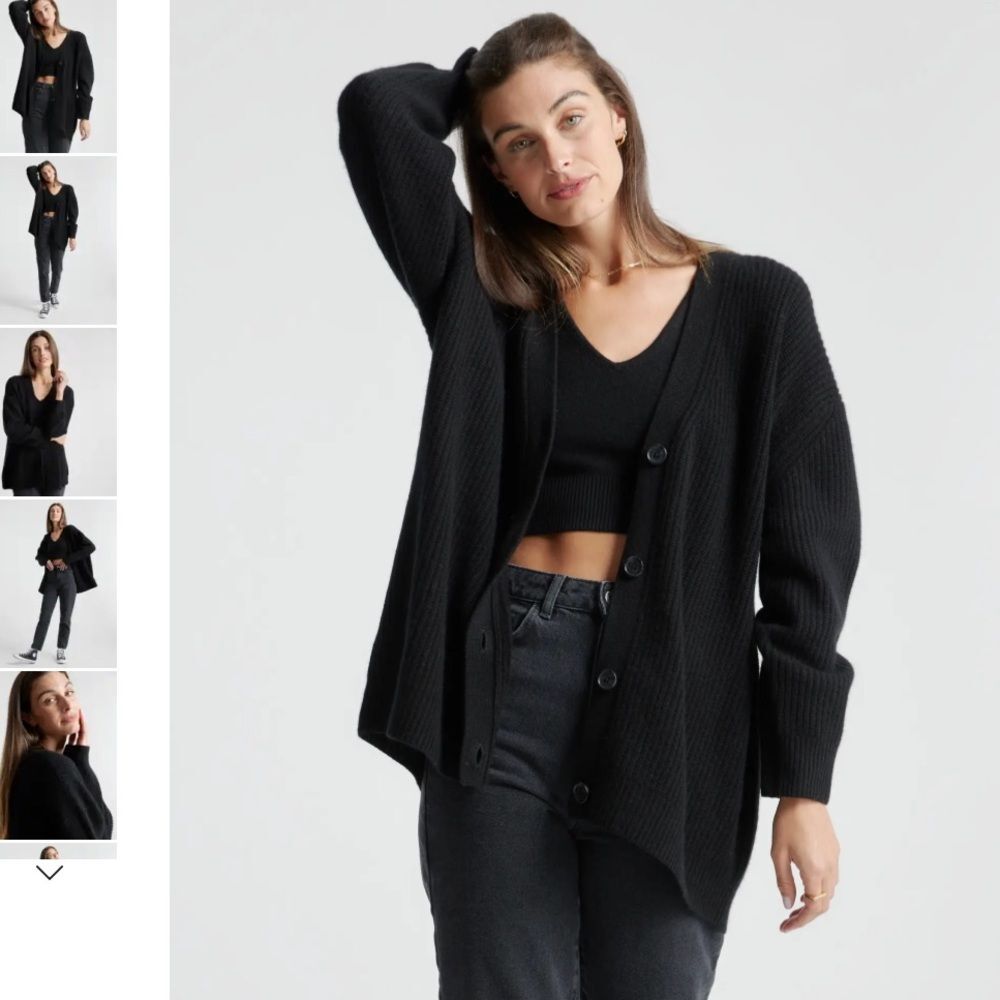 Quince Cashmere Fisherman Ribbed Cardigan Black Size Small